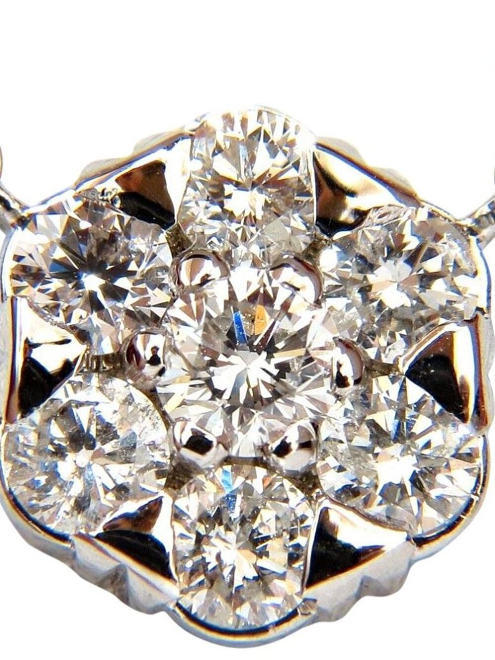 1.08ct. (7) DIAMONDS CLUSTER NECKLACE H/VS 14KT*